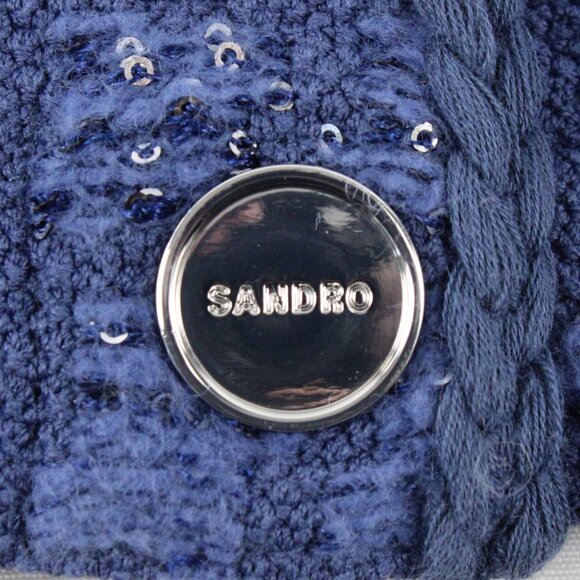 NWT Sandro Cropped Glitter Tweed Effect Coatigan with Braided Trim in Blue FR 0 - Picture 9 of 16